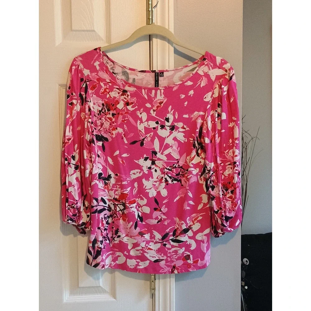 Nine‎ Four One Women's Floral Print 3/4 Sleeve Knit Top Pink Size S - Picture 2 of 9